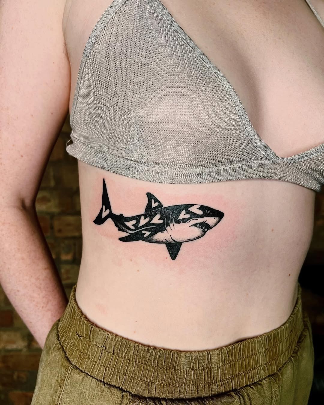 Stylish shark tattoo on rib area Tattoo Design