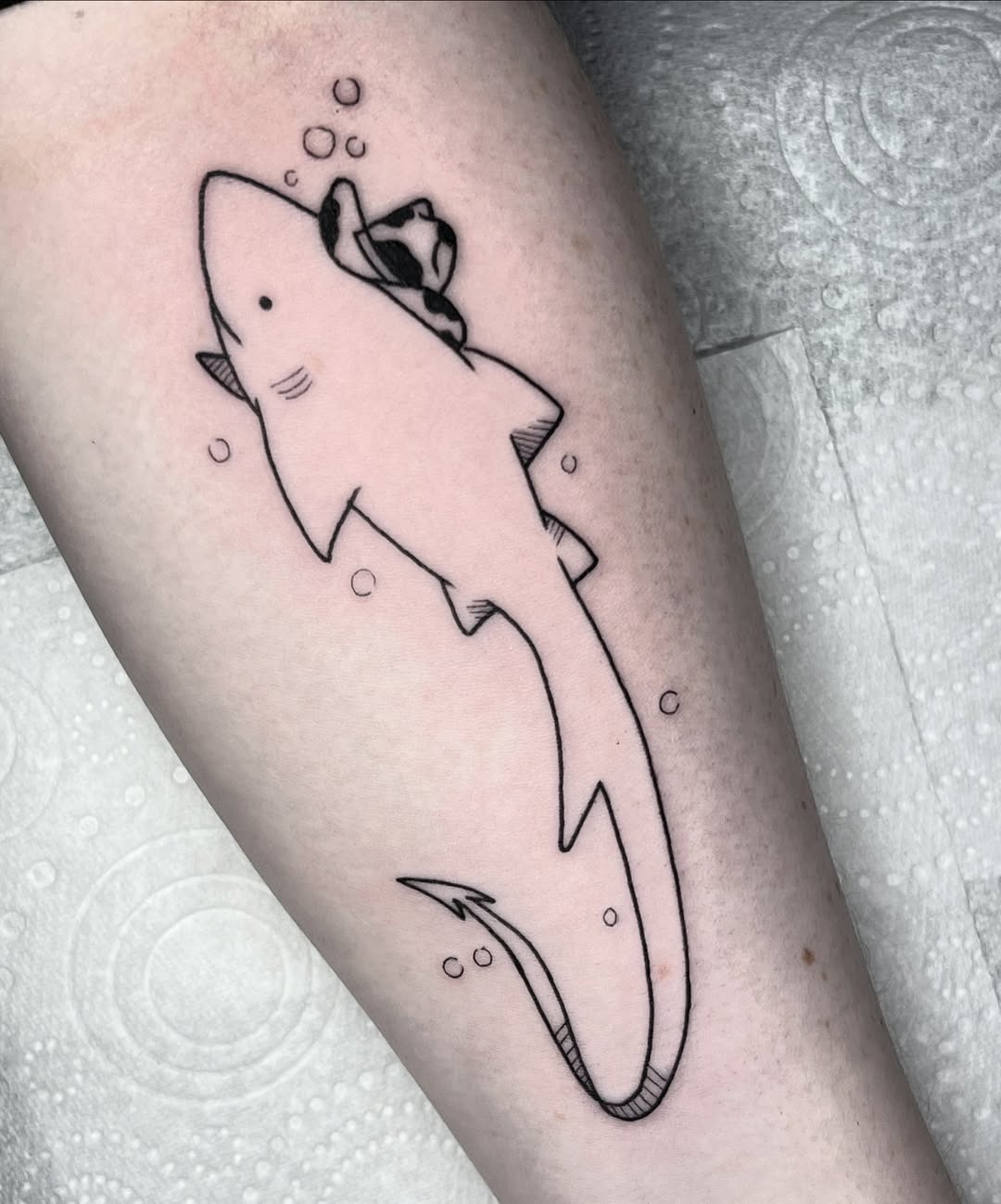 Stylish shark tattoo with a rose accent Tattoo Design