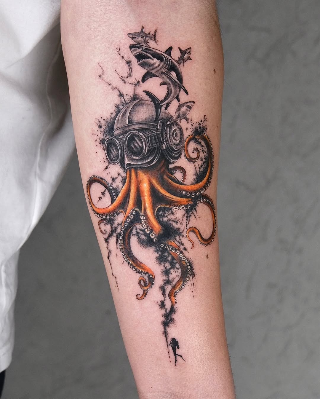Unique octopus and shark tattoo design Tattoo Design