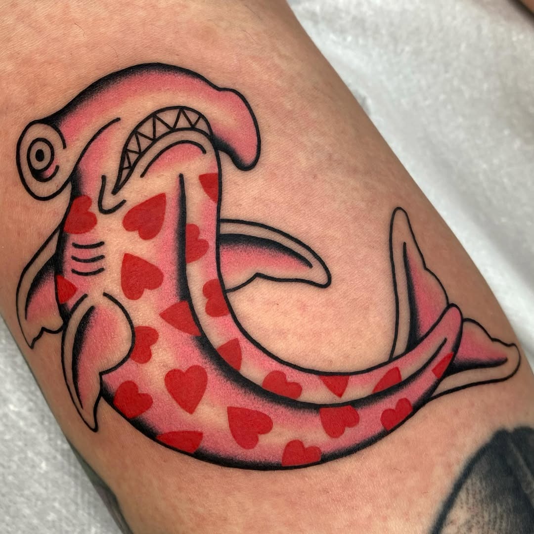 Unique Shark Tattoo with Heart Patterns Tattoo Design