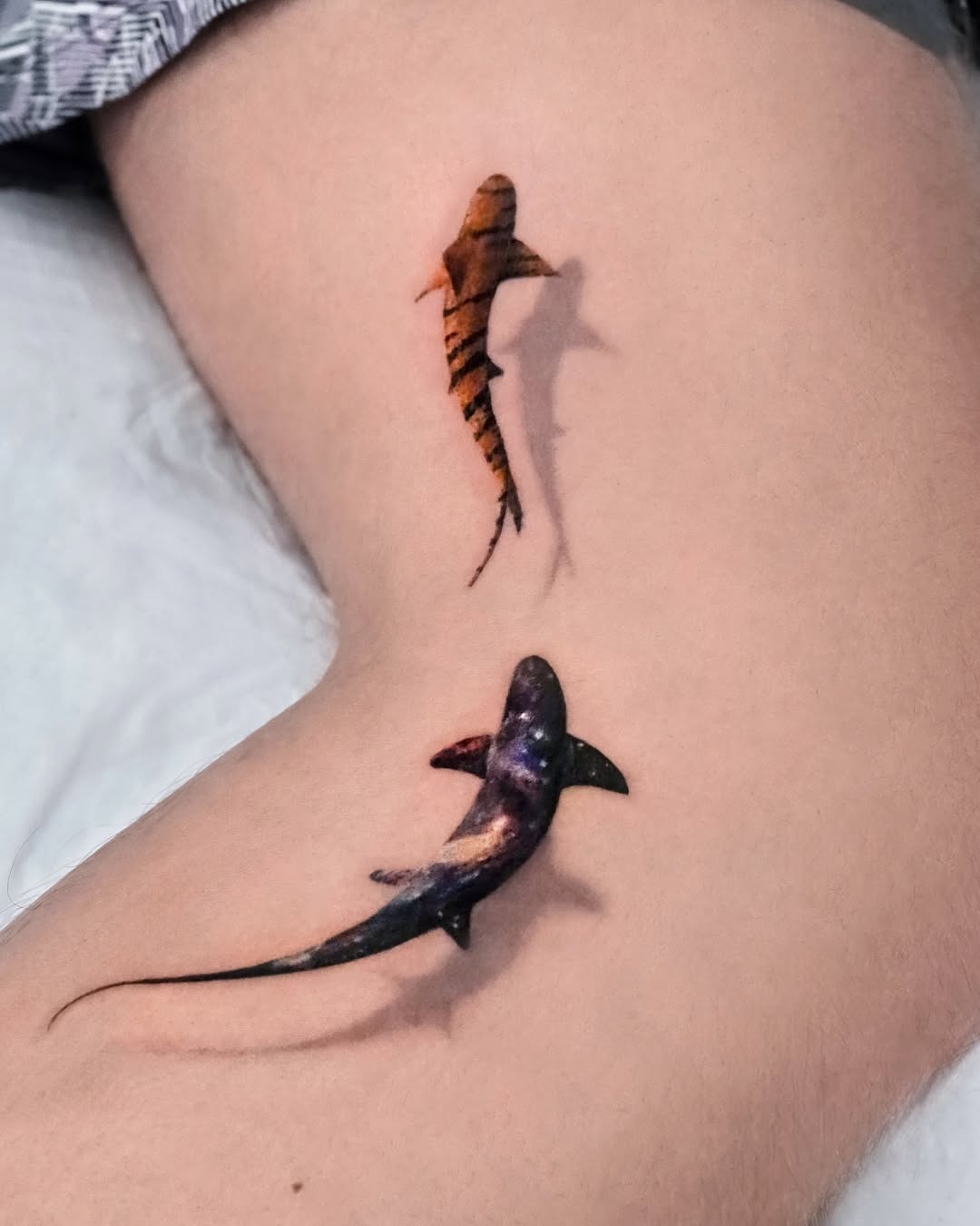 Unique shark tattoos with cosmic flair Tattoo Design