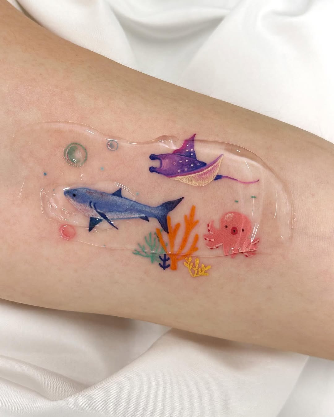 Vibrant Shark and Aquatic Creatures Tattoo Tattoo Design