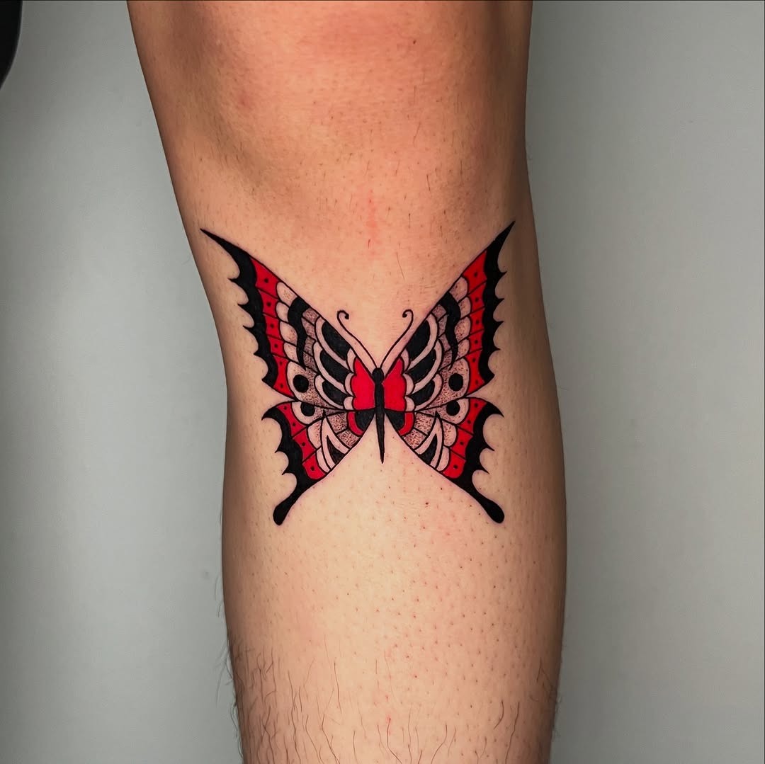 Striking Red and Black Butterfly Tattoo Tattoo Design