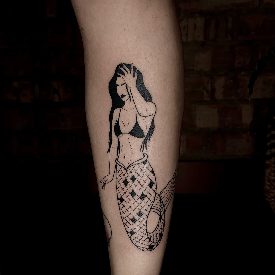 Stunning Mermaid Design on Shin Tattoo Tattoo Design