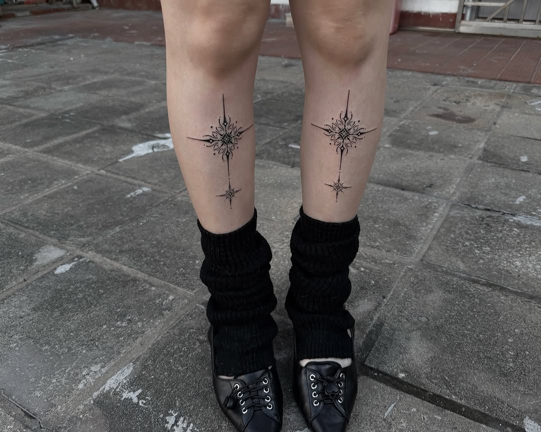 Stylish abstract shin tattoos for modern aesthetics Tattoo Design