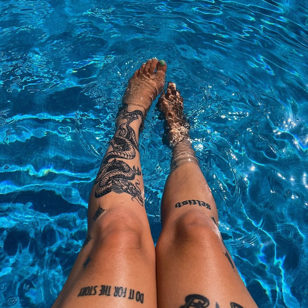 Stylish shin tattoos with aquatic vibes Tattoo Design