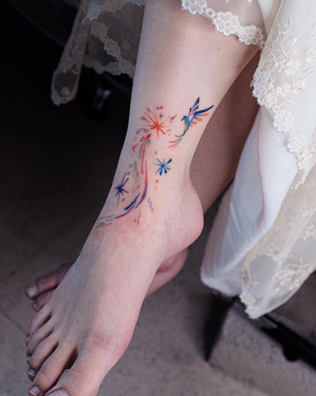 Colorful shooting star tattoo on ankle Tattoo Design