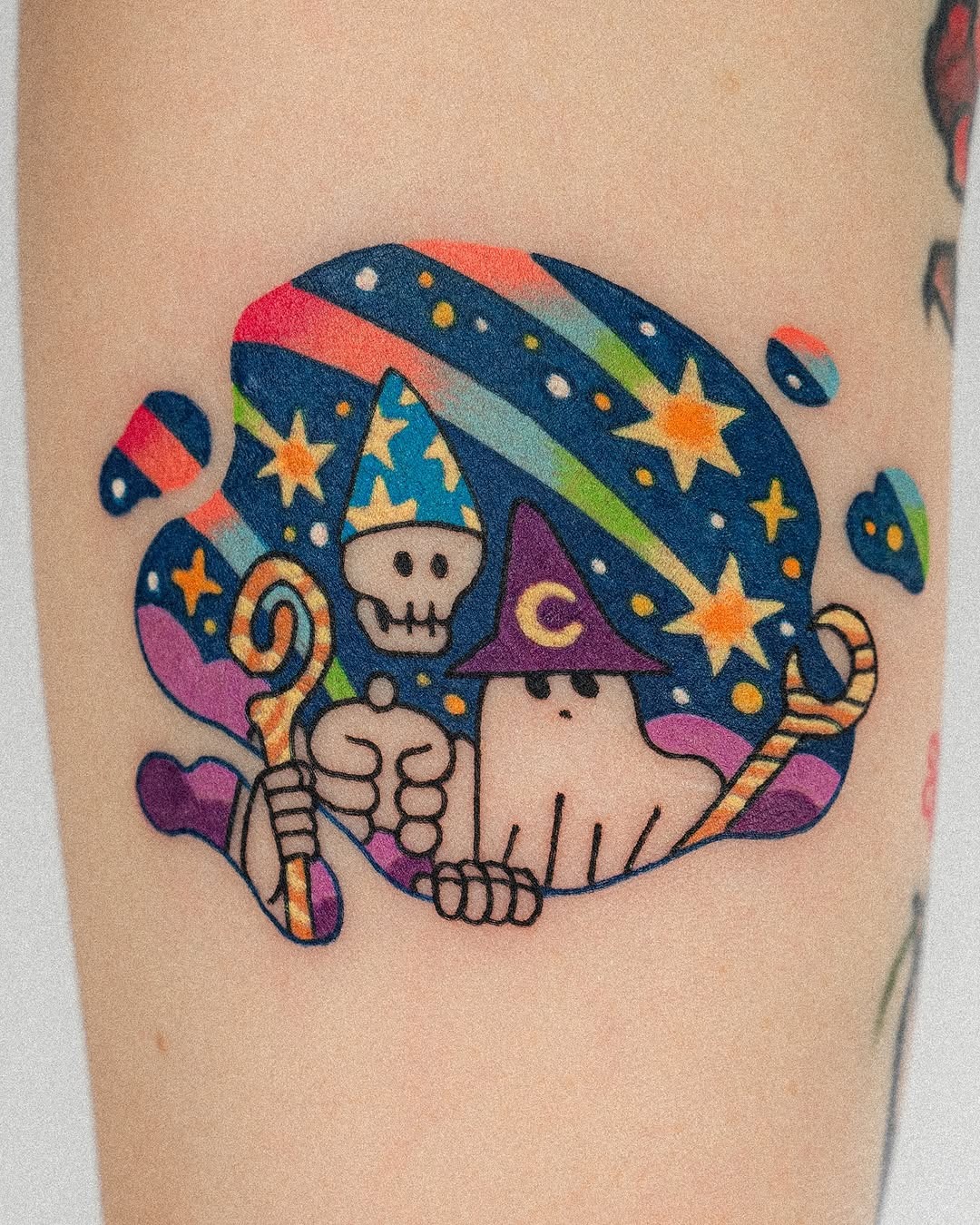 Whimsical shooting star tattoo with magical elements Tattoo Design