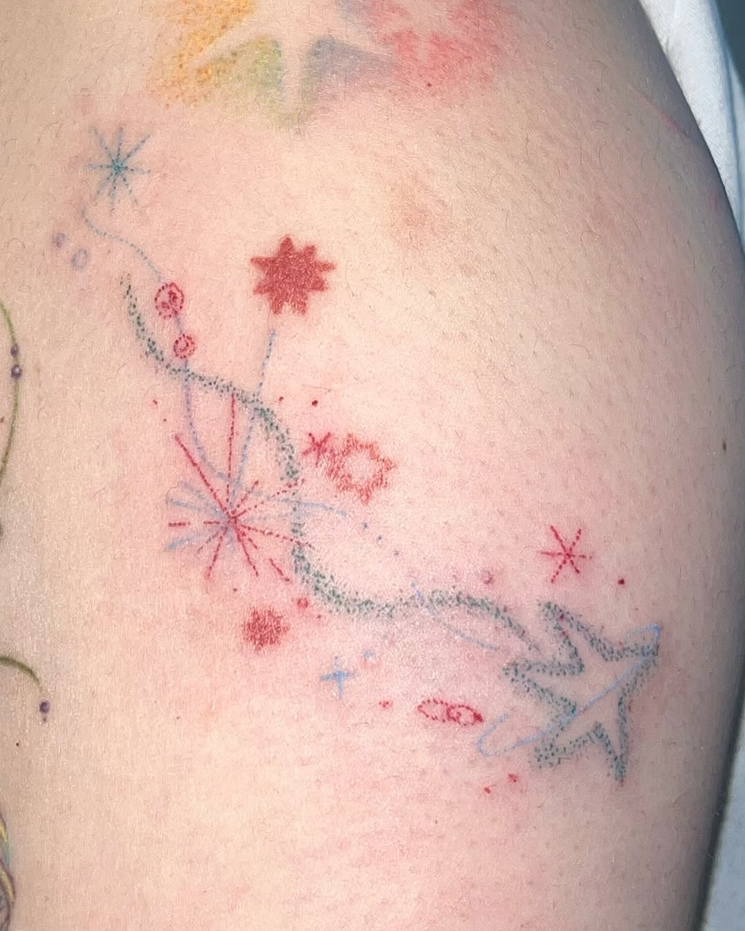 Whimsical Shooting Star Tattoo with Sparkles Tattoo Design