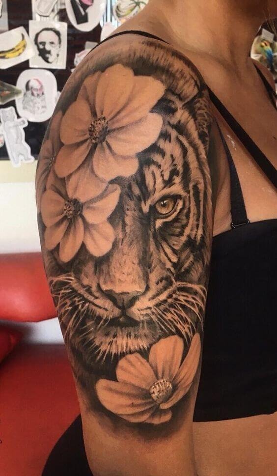 Black and White Hiding Tiger Shoulder Tattoo Shoulder Tattoo Design
