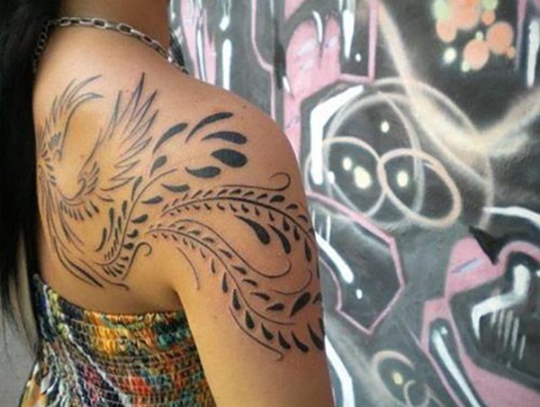 Black Bold Fern Outlined Tattoo on Shoulder Blade Shoulder Tattoo Design