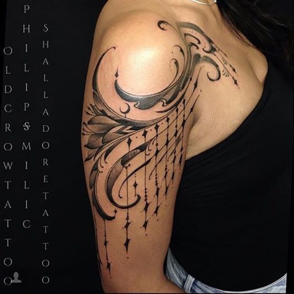 Dripping Starry Bold Lined Shoulder Tattoo Shoulder Tattoo Design