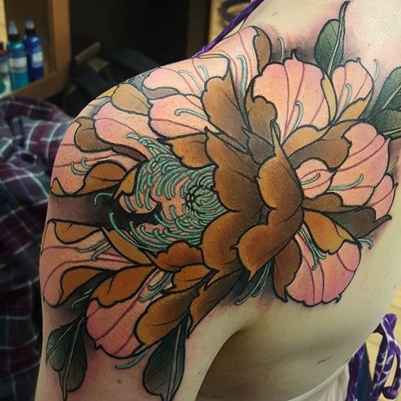 Floral Bold Lined Geometric Shoulder Tattoos Shoulder Tattoo Design
