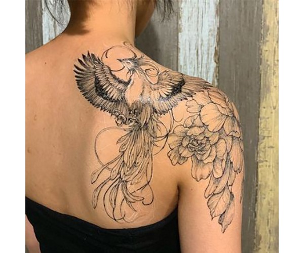 Floral Flying Beautiful Phoenix Shoulder Blade Tattoo Shoulder Tattoo Design