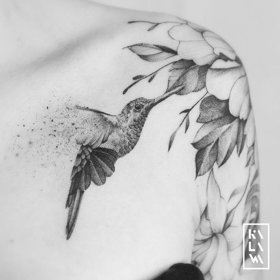 Hummingbird in Flight Feeding Shoulder Tattoo Shoulder Tattoo Design
