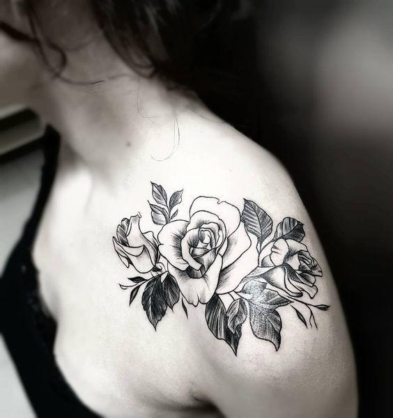 Minimalist Light Lined Rose Shoulder Tattoo Shoulder Tattoo Design