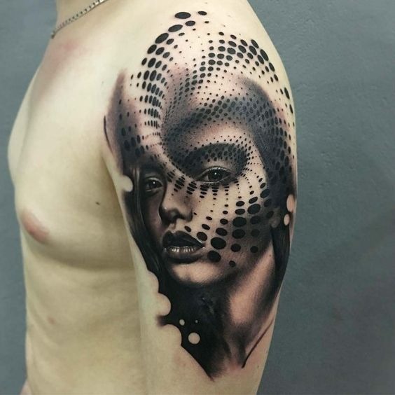 Pop Art Style Woman Face Shoulder Tattoo Shoulder Tattoo Design