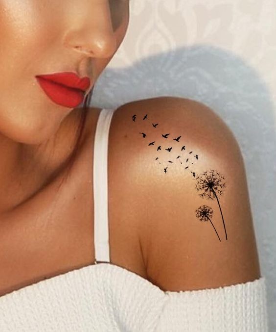 Small Dandelion with Birds Small Shoulder Tattoo Shoulder Tattoo Design
