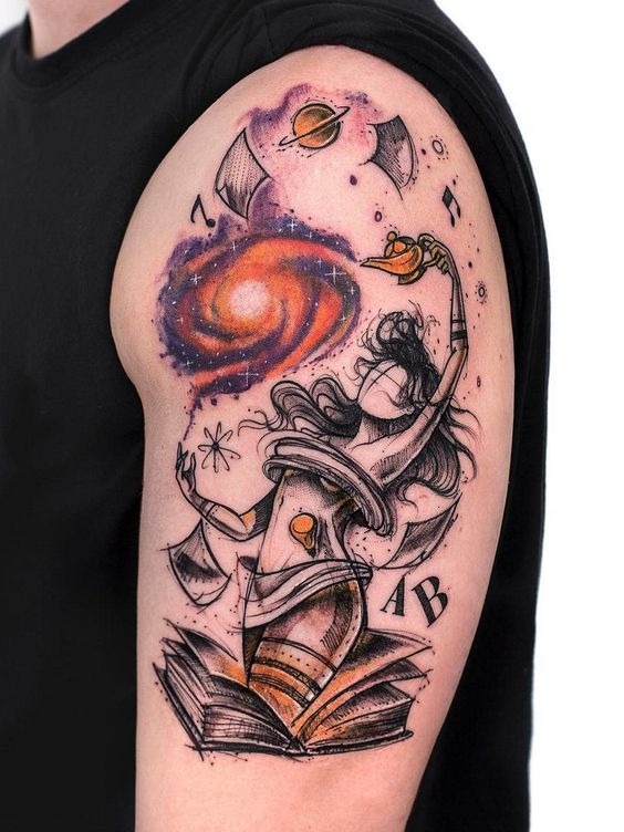 Woman Galaxy Planetary Conjurer Shoulder Tattoo Shoulder Tattoo Design