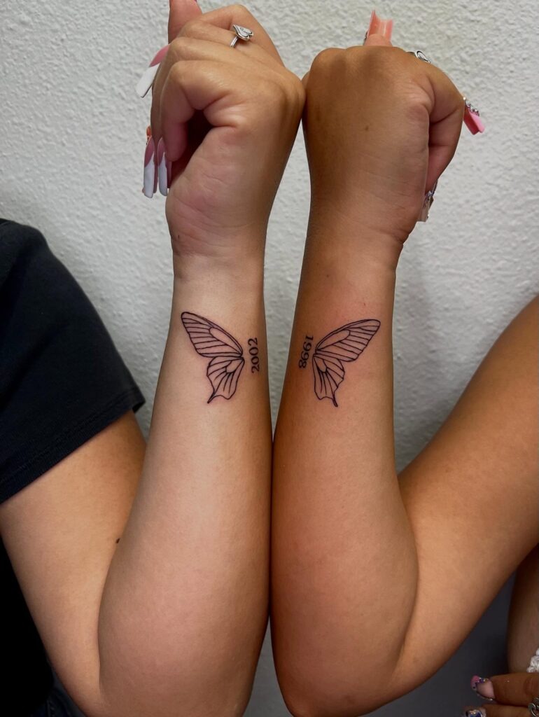 Butterfly Wing Birth Year Matching Tattoos Tattoo Design