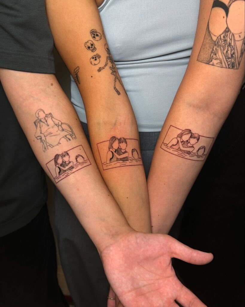 Childhood Photo-Inspired Matching Tattoos for Siblings Tattoo Design