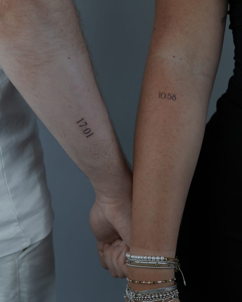 Each Other's Birth Time Matching Tattoos Tattoo Design
