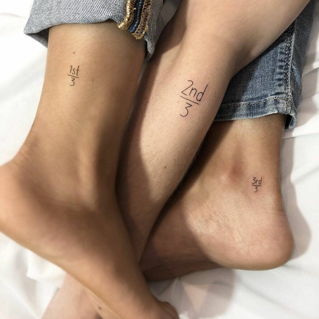 Fraction-Inspired Sibling Tattoos (1st, 2nd, 3rd of 3) Tattoo Design
