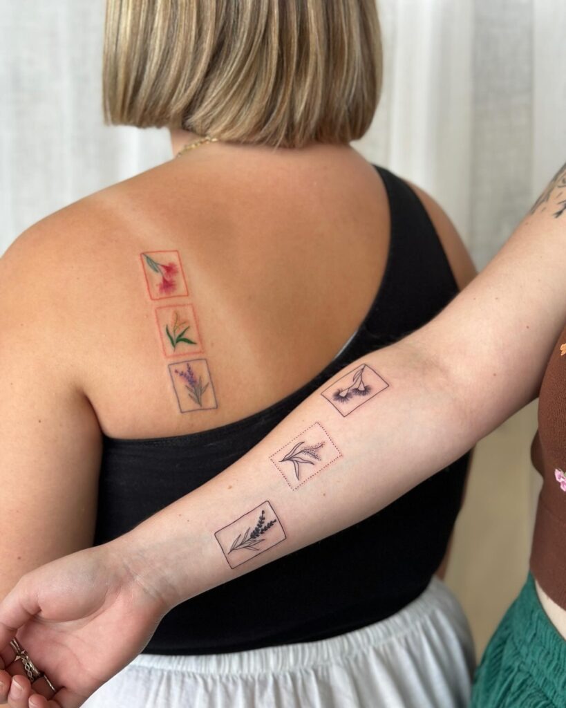 Framed Botanical Matching Tattoos for Sisters Tattoo Design