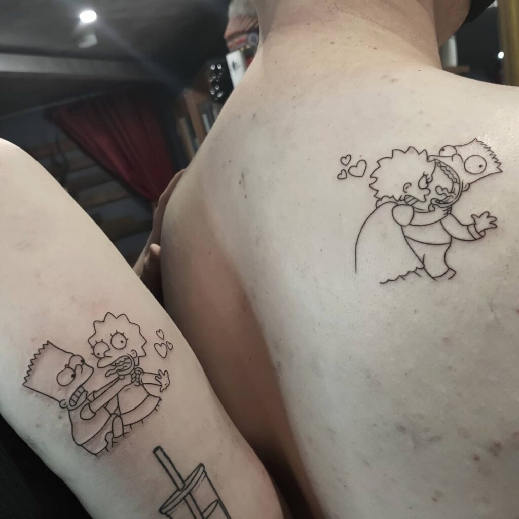 Matching Cartoon Character Tattoos for Siblings Tattoo Design