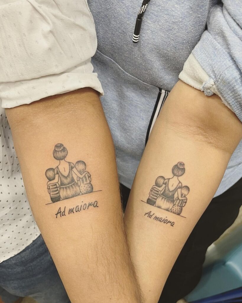 Matching Family Portrait Tattoos with "Ad Maiora" Tattoo Design