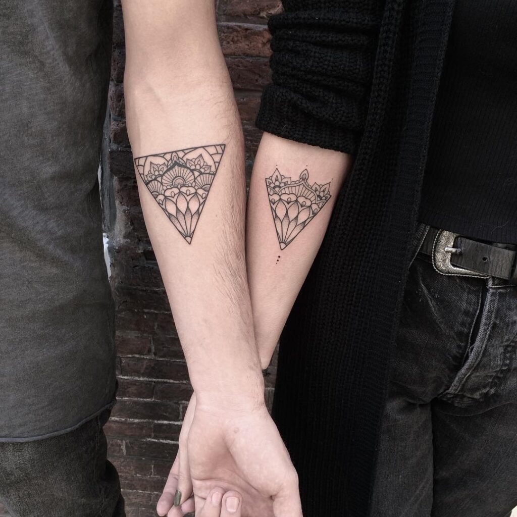 Matching Geometric Mandala Tattoos for Brother and Sister Tattoo Design