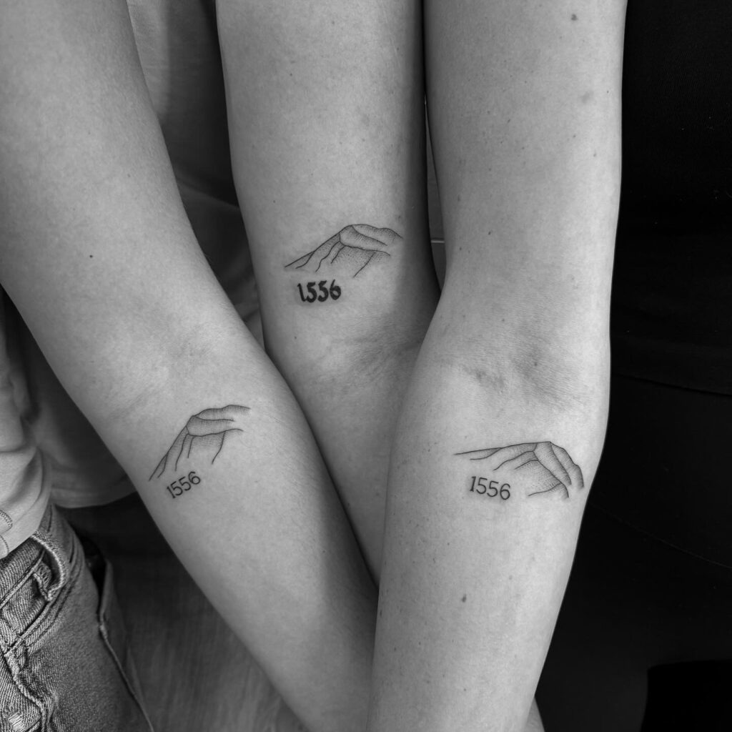 Matching Mountain Range Tattoos with House Number Tattoo Design
