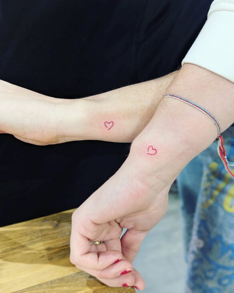 Matching Red Heart Outline Tattoos Tattoo Design