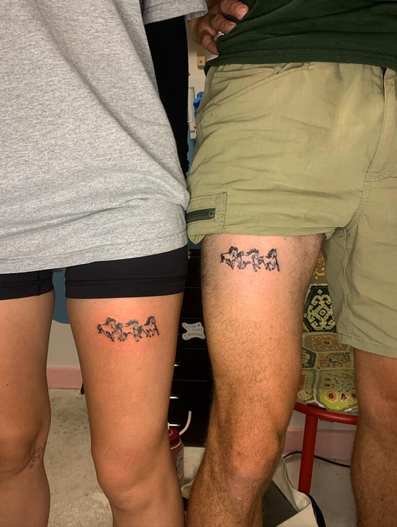 Matching Running Horses Tattoos for Siblings Tattoo Design