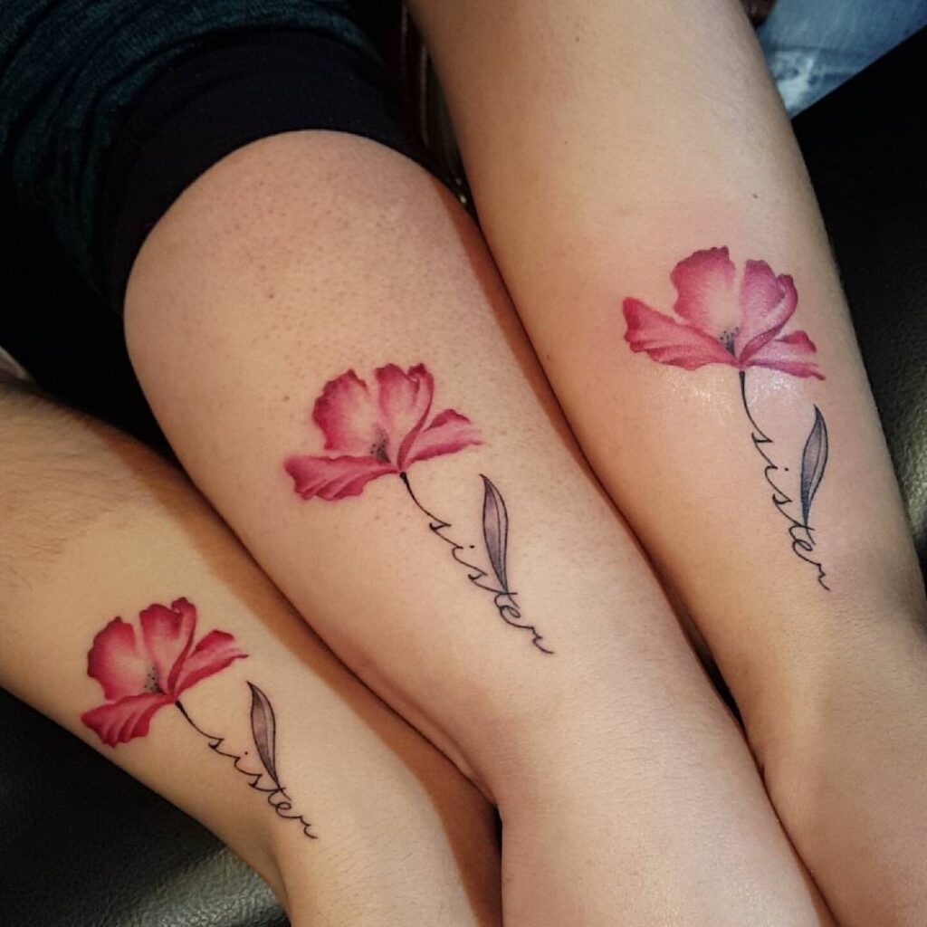 Matching "Sister" Flower Tattoos Tattoo Design