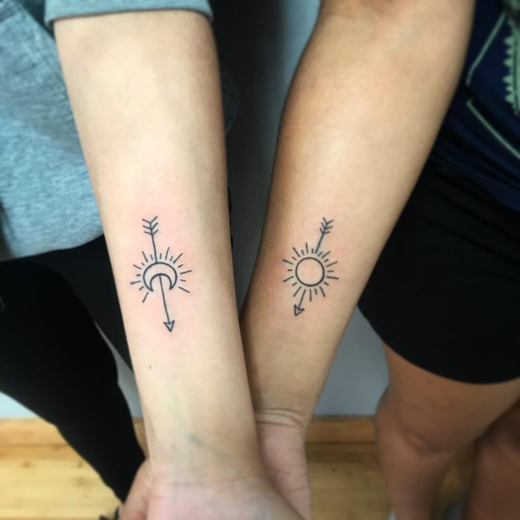 Matching Sun and Moon Arrow Tattoos Tattoo Design