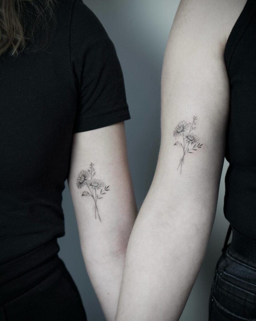 Matching Wildflower Tattoos for Sisters Tattoo Design