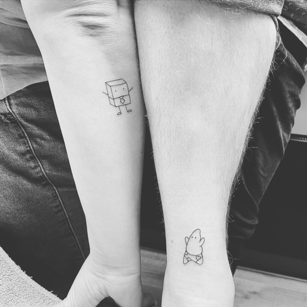 Minimalist SpongeBob and Patrick Tattoos Tattoo Design