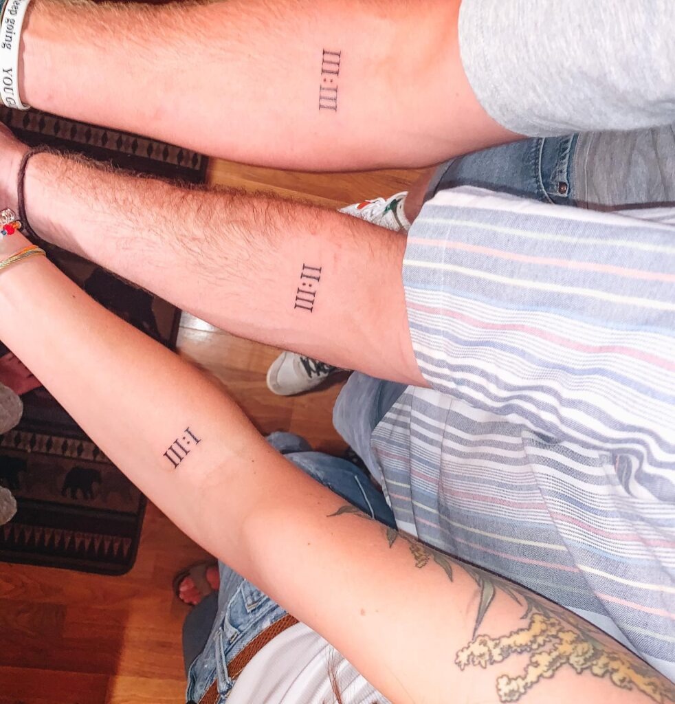 Roman Numeral Matching Tattoos for Three Siblings Tattoo Design