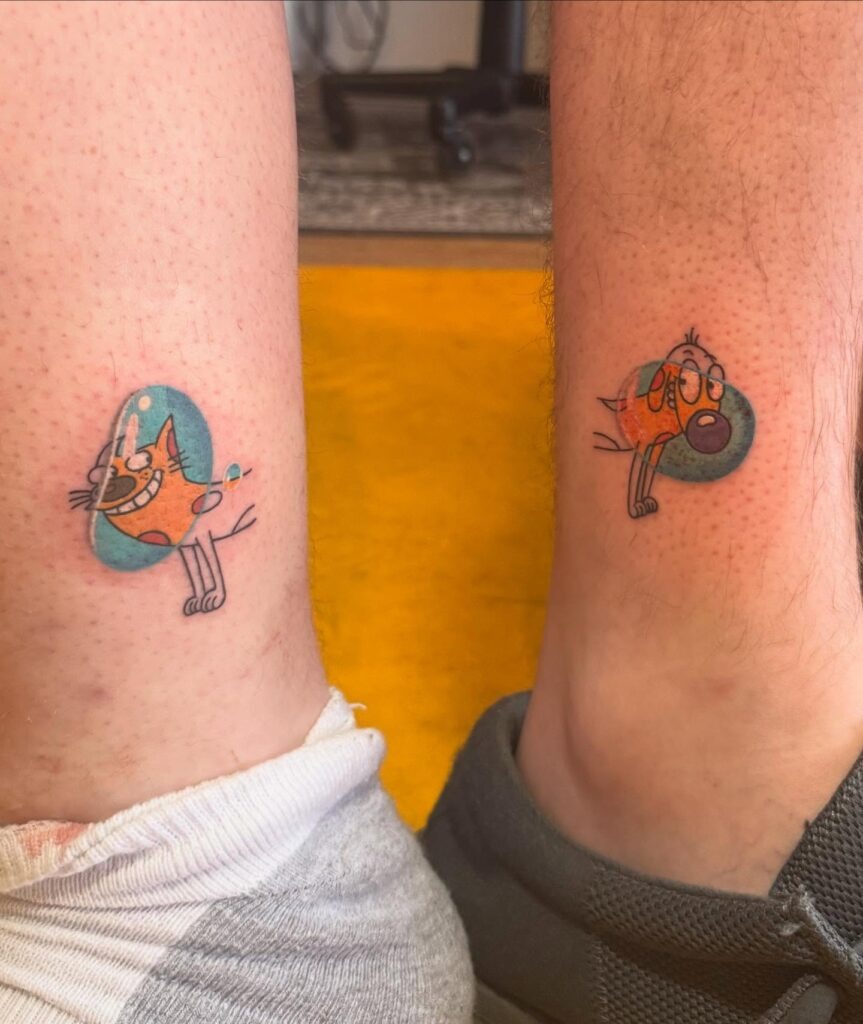 CatDog Cartoon Matching Tattoos Tattoo Design