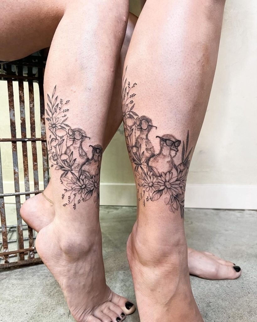 Chill Ducks with Glasses and Floral Accents Matching Tattoos Tattoo Design