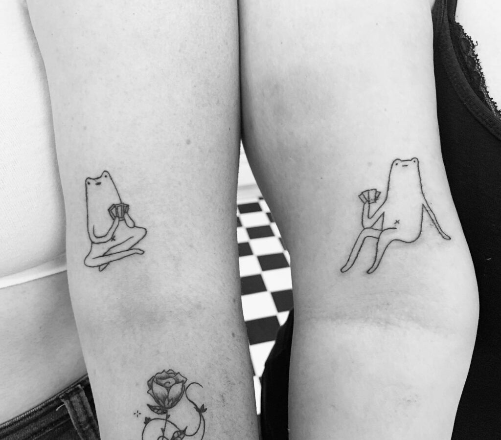Chill Frogs with Playing Cards Matching Tattoos Tattoo Design