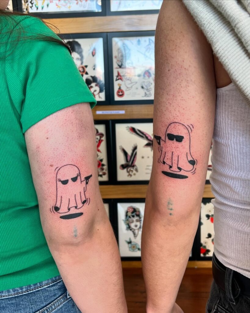 Cool Ghosts with Sunglasses and Guns Matching Tattoos Tattoo Design