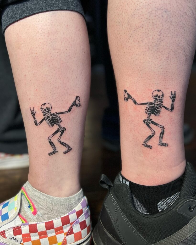 Dancing Skeletons with Drinks Matching Tattoos Tattoo Design