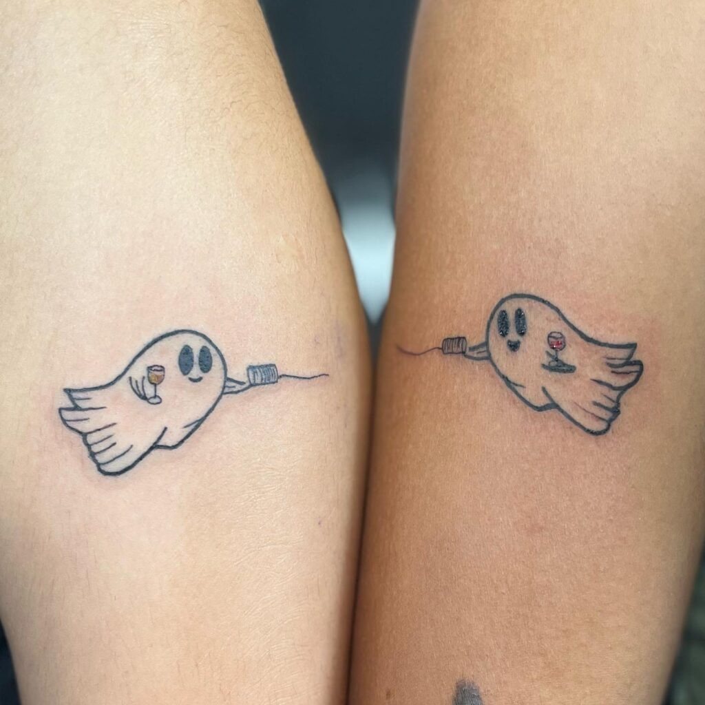 Ghosts Chatting with Tin Can Phones Matching Tattoos Tattoo Design