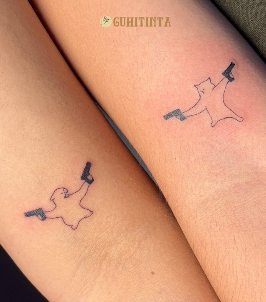 Playful Cat Outlaws Matching Tattoos Tattoo Design