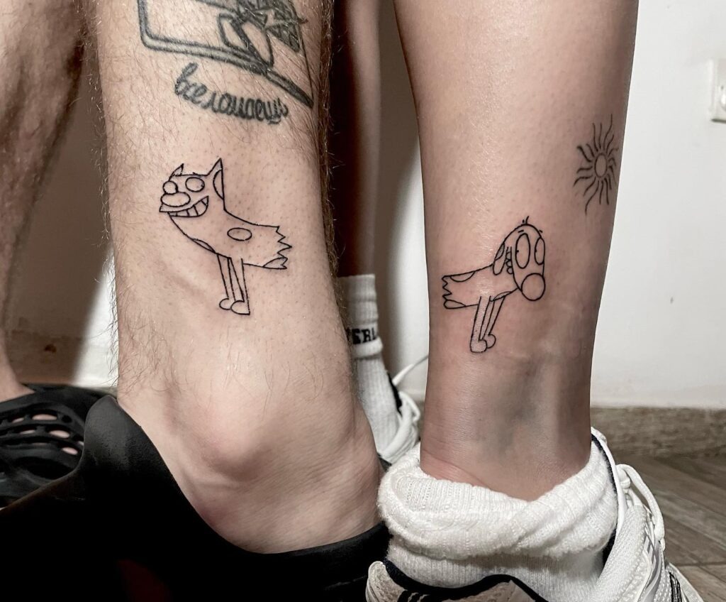 Playful CatDog Inspired Matching Tattoos Tattoo Design