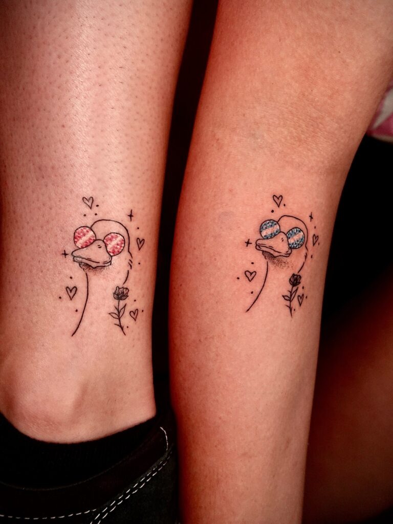 Romantic Ducks with Heart Glasses Matching Tattoos Tattoo Design