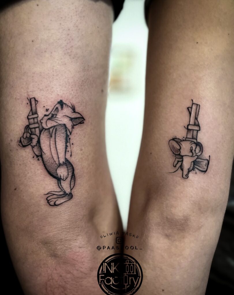 Tom and Jerry with Guns Matching Tattoos Tattoo Design