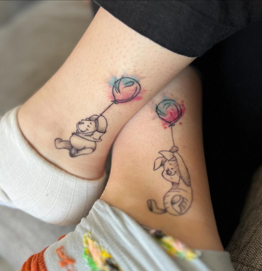 Whimsical Winnie the Pooh and Piglet Balloon Tattoos Tattoo Design